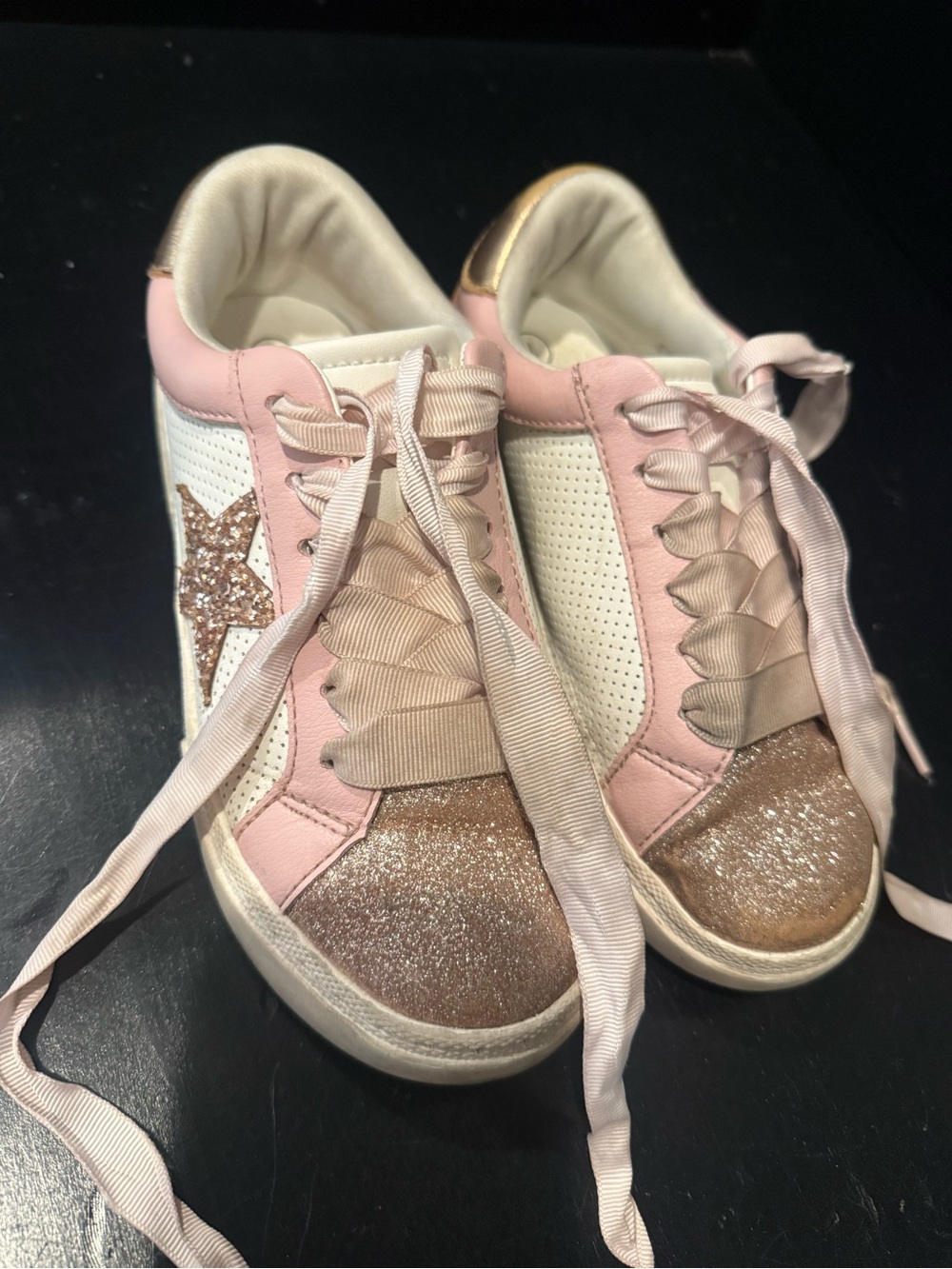 Pink & White Glitter Star Sneakers